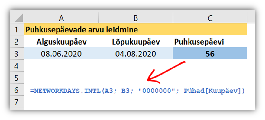 Puhkusepäevade arvu leidmine