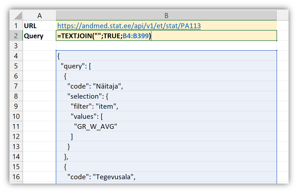 Statistikaamet Power Query Excelisse