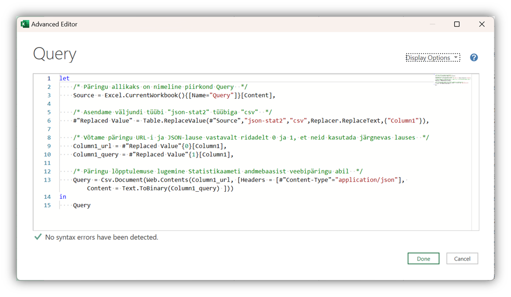 Power Query Statistikaamet