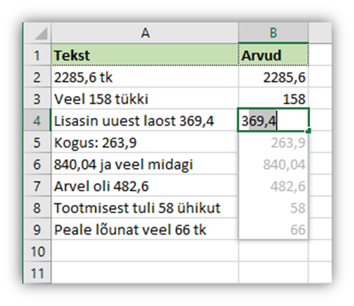 Arvude eraldamine tekstist - Flash Fill